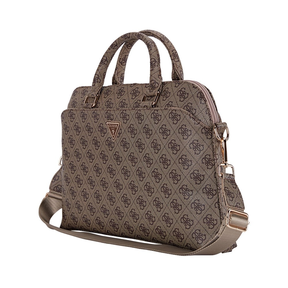 Guess Orjinal Lisanslı 4G Desenli Üçgen Logolu Omuz Askılı 15 inç Laptop Çantası