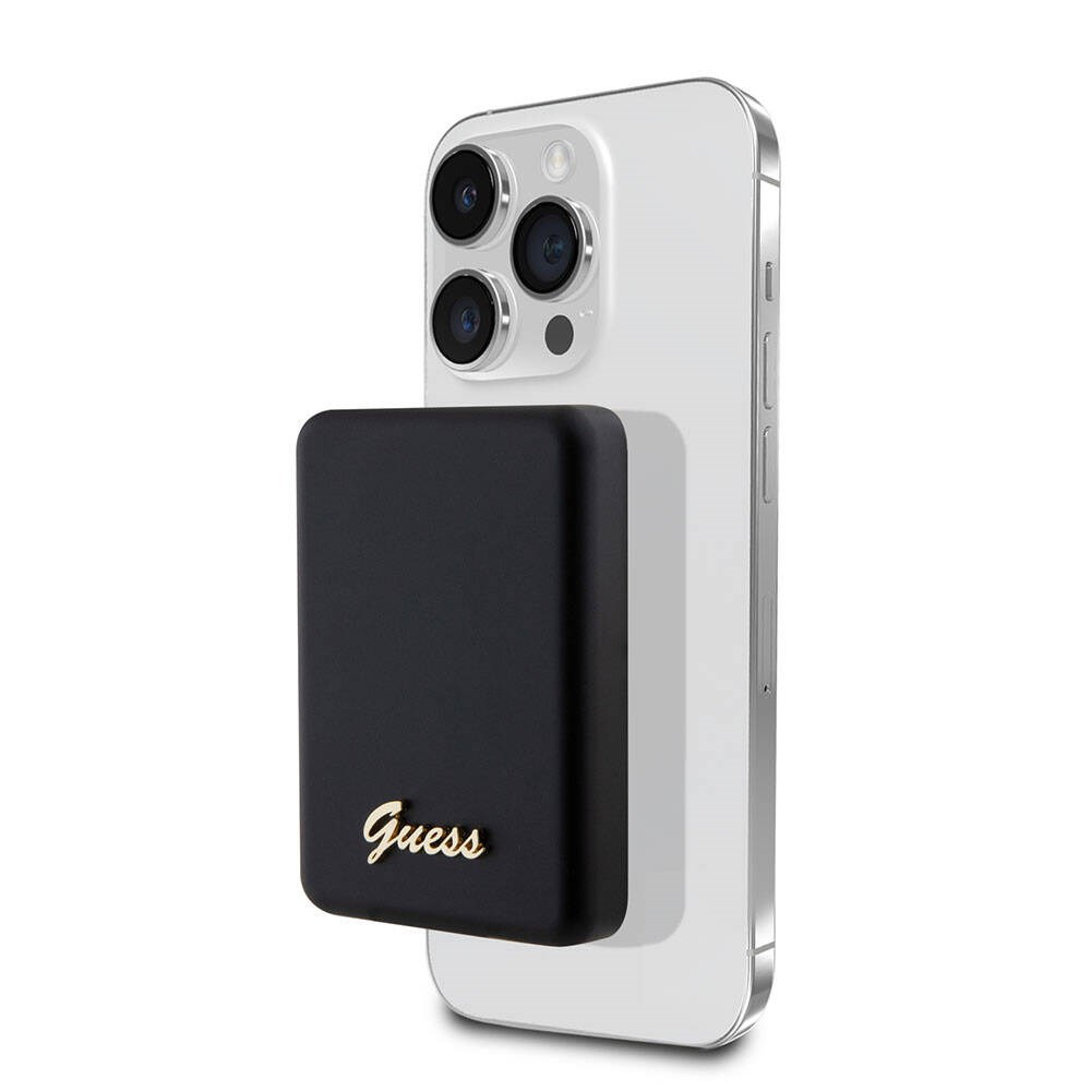 Guess Orjinal Lisanslı M-safe Şarj Özellikli Metal Yazı Logolu Powerbank 5000mAh 15W