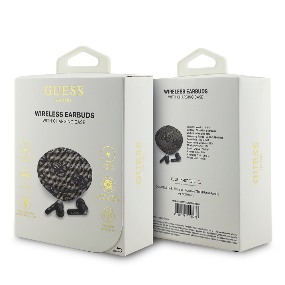 Guess Orjinal Lisanslı PU 4G Desenli Klasik Metal Yazı Logolu TWS Kulak İçi Bluetooth Kulaklık