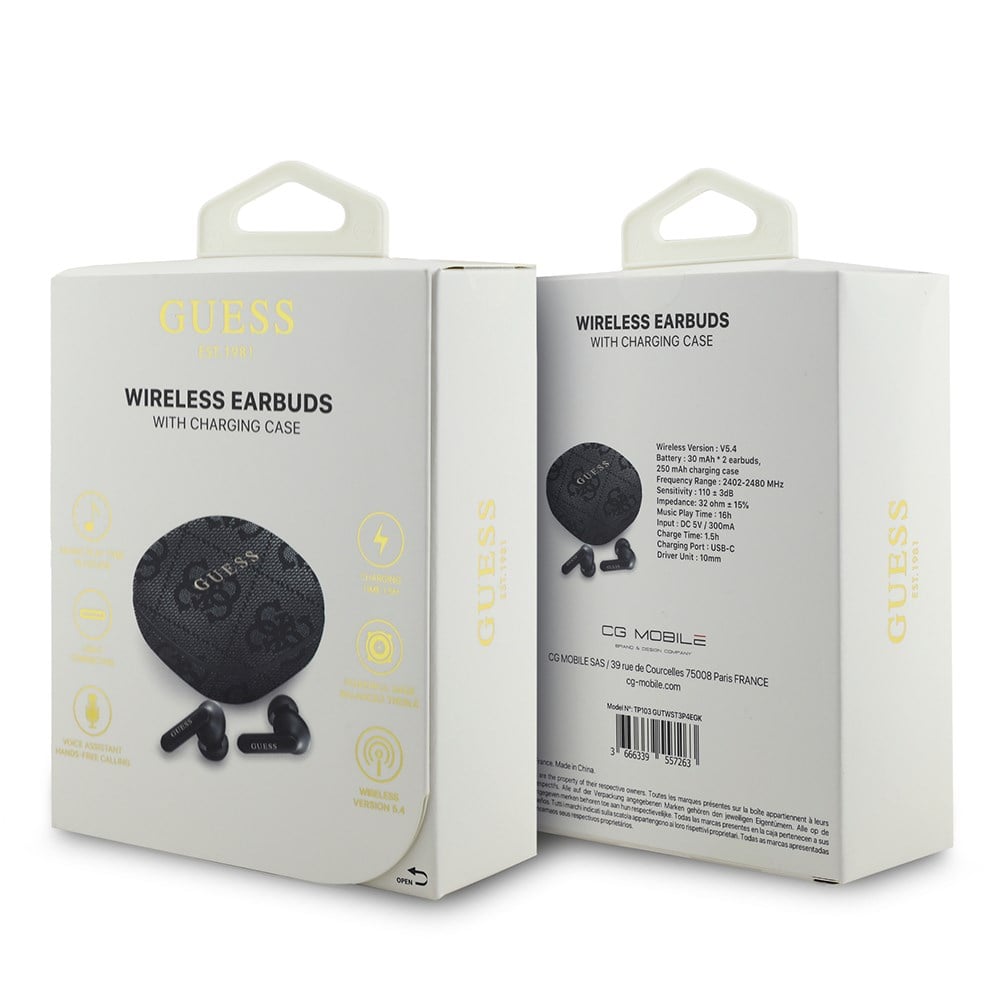 Guess Orjinal Lisanslı PU 4G Desenli Klasik Metal Yazı Logolu TWS Kulak İçi Bluetooth Kulaklık