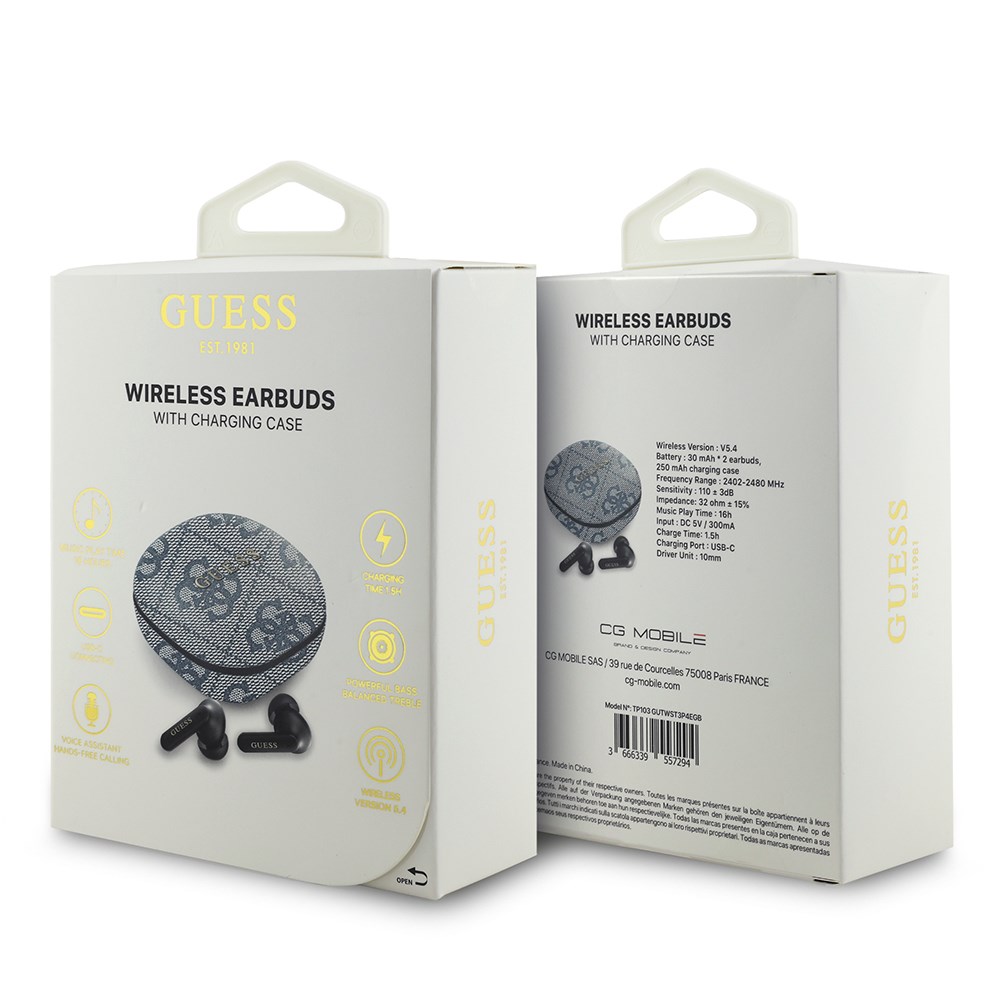 Guess Orjinal Lisanslı PU 4G Desenli Klasik Metal Yazı Logolu TWS Kulak İçi Bluetooth Kulaklık