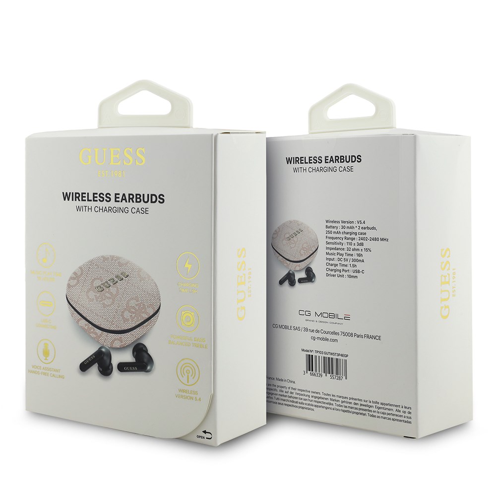 Guess Orjinal Lisanslı PU 4G Desenli Klasik Metal Yazı Logolu TWS Kulak İçi Bluetooth Kulaklık