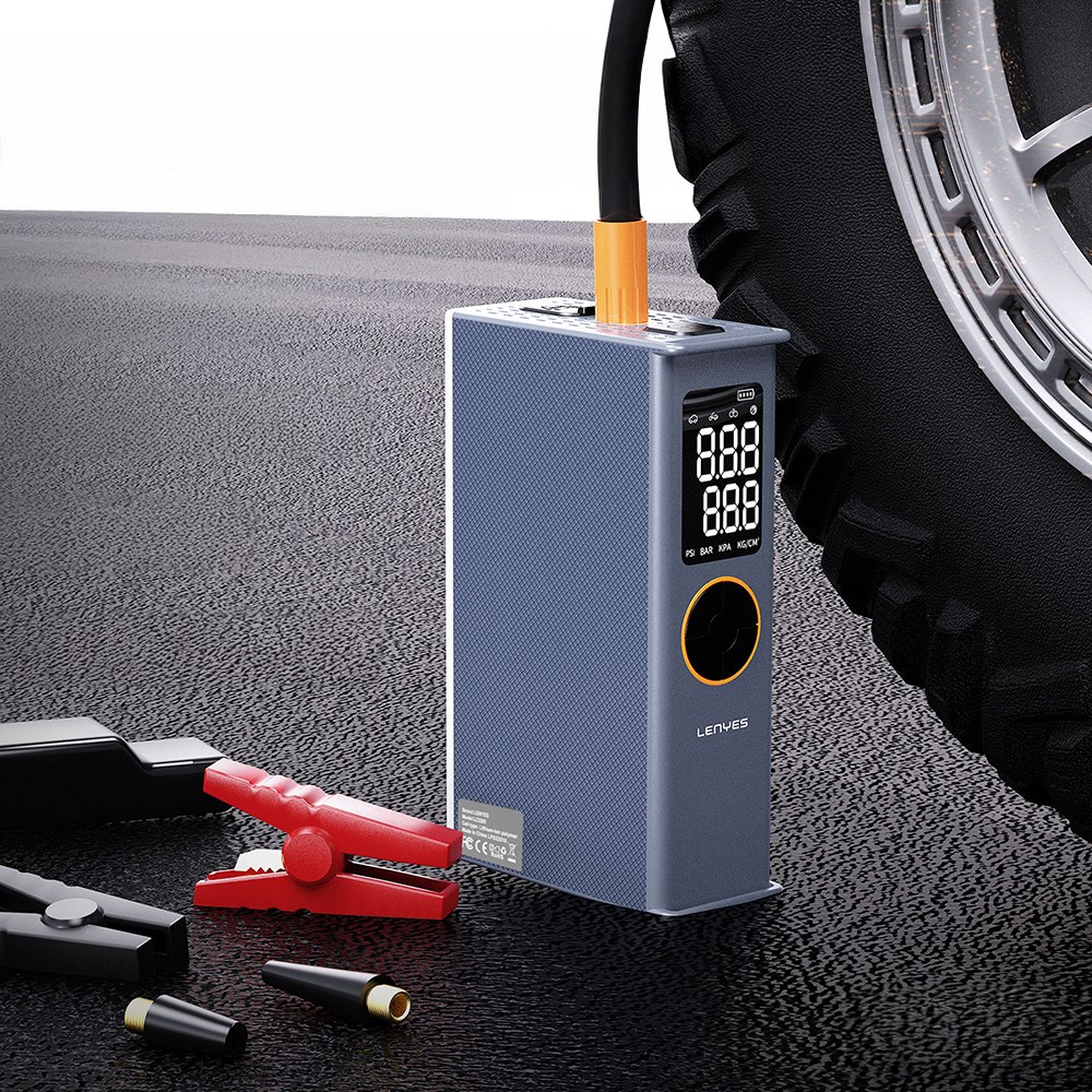 Lenyes LCI205 LED Işıklı Araç Akü Acil Durum Takviye Güç Kaynağı ve Hava Kompresörü 12V 100W 7200mAh