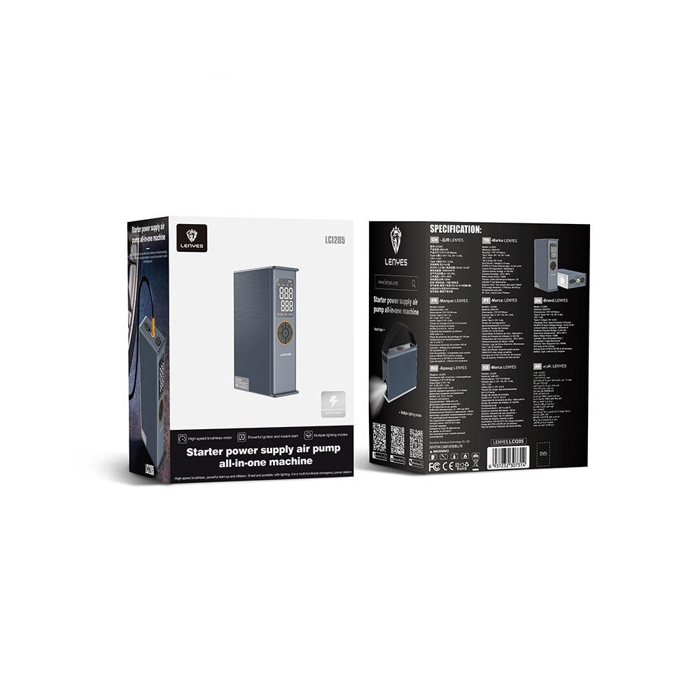 Lenyes LCI205 LED Işıklı Araç Akü Acil Durum Takviye Güç Kaynağı ve Hava Kompresörü 12V 100W 7200mAh
