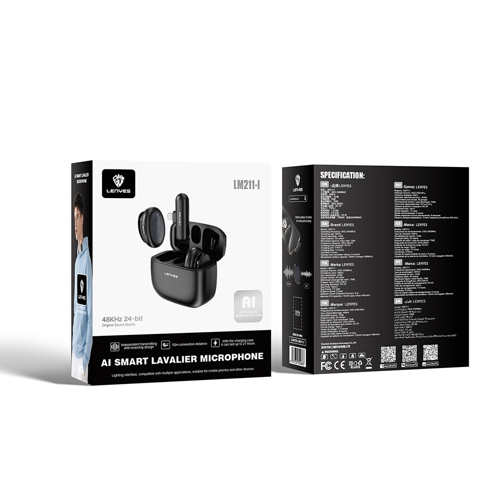 Lenyes LM211-L Yapay Zeka Destekli Lightning Portlu Kablosuz Yaka Mikrofonu