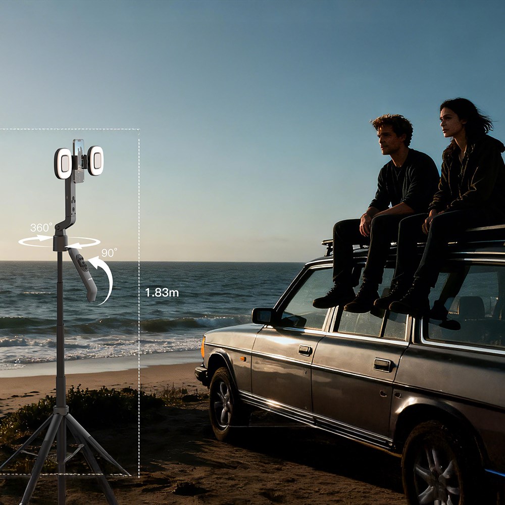 Lenyes LPH119 Yapay Zeka Destekli Dolgu Işıklı Kumandalı 360 Derece Dönebilen Selfie Çubuğu ve Tripod