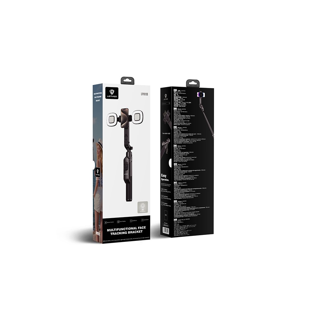 Lenyes LPH119 Yapay Zeka Destekli Dolgu Işıklı Kumandalı 360 Derece Dönebilen Selfie Çubuğu ve Tripod