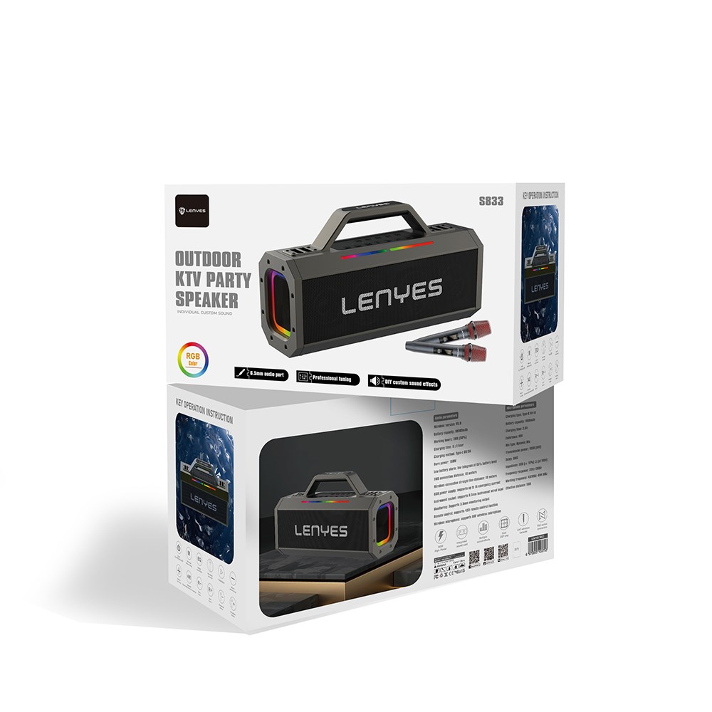 Lenyes S833 RGB Led Işıklı Bluetooth Speaker Hoparlör ve Karaoke Bluetooth Mikrofon v5.0