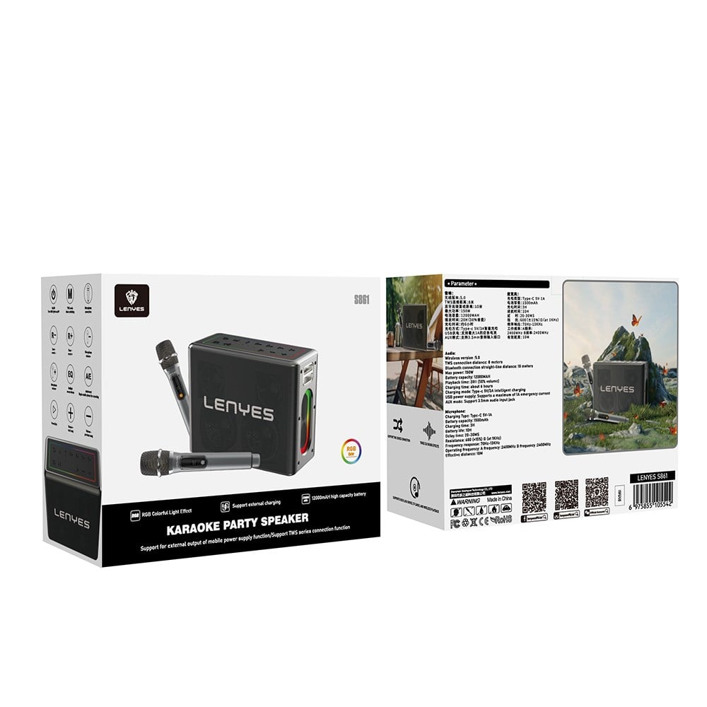 Lenyes S861 12.000mAh Powerbank Özellikli Çift Mikrofonlu Bluetooth Speaker Hoparlör v5.0