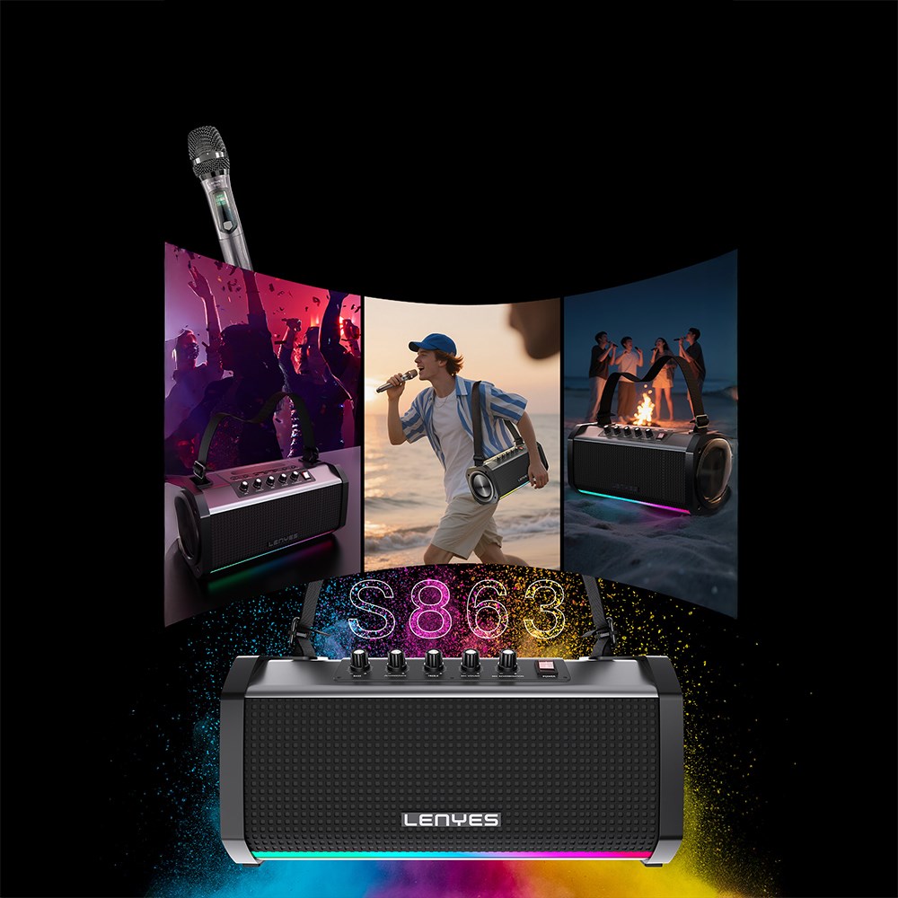 Lenyes S863 RGB Led Işıklı Mikrofonlu TWS Bluetooth Speaker Hoparlör v5.3