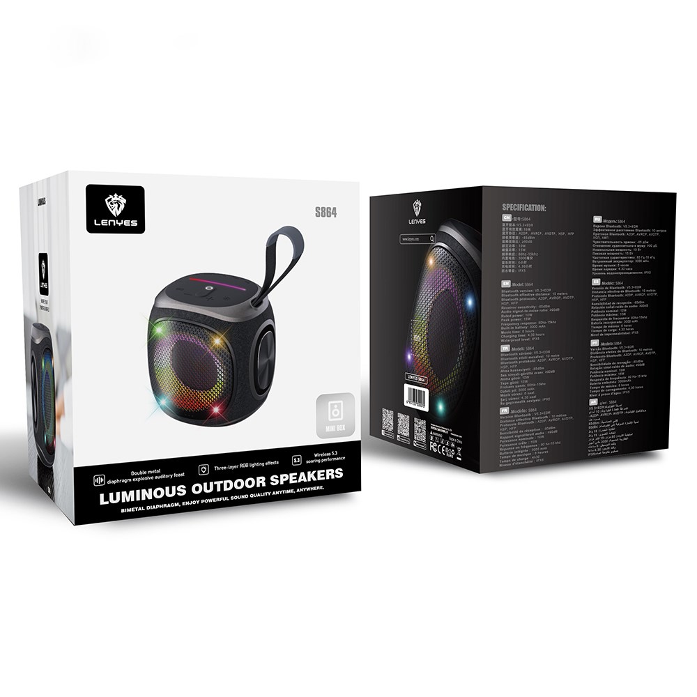 Lenyes S864 RGB Işıklı Taşınabilir TWS Bluetooth Speaker Hoparlör v5.3