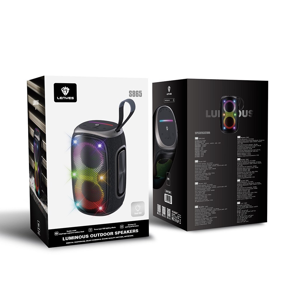 Lenyes S865 Luminous Serisi Su Geçirmez Çoklu Giriş RGB Işıklı TWS Bluetooth Hoparlör v5.3 40W
