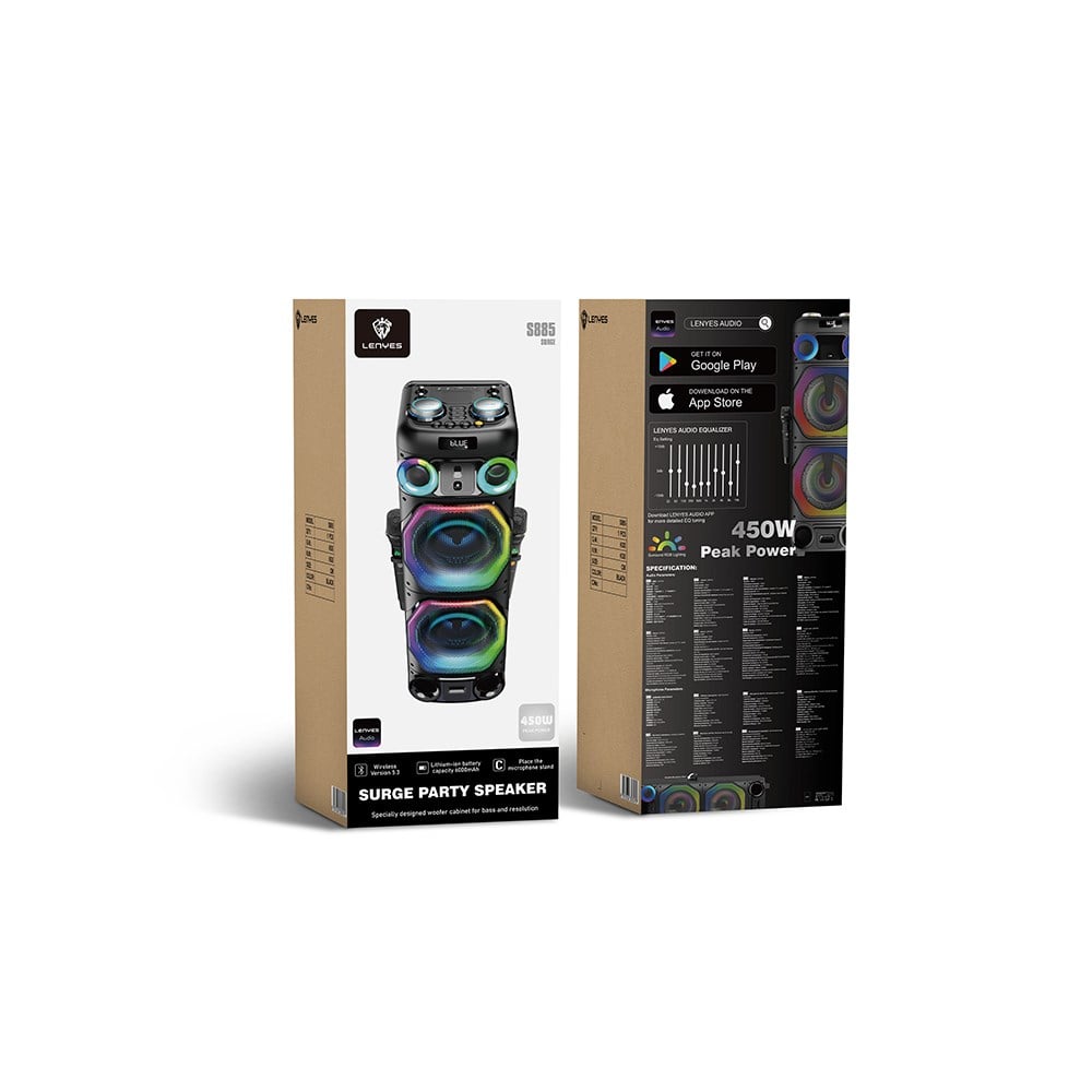 Lenyes S885 RGB Işıklı Çift Mikrofonlu Kablosuz TWS Bluetooth Speaker Hoparlör v5.3