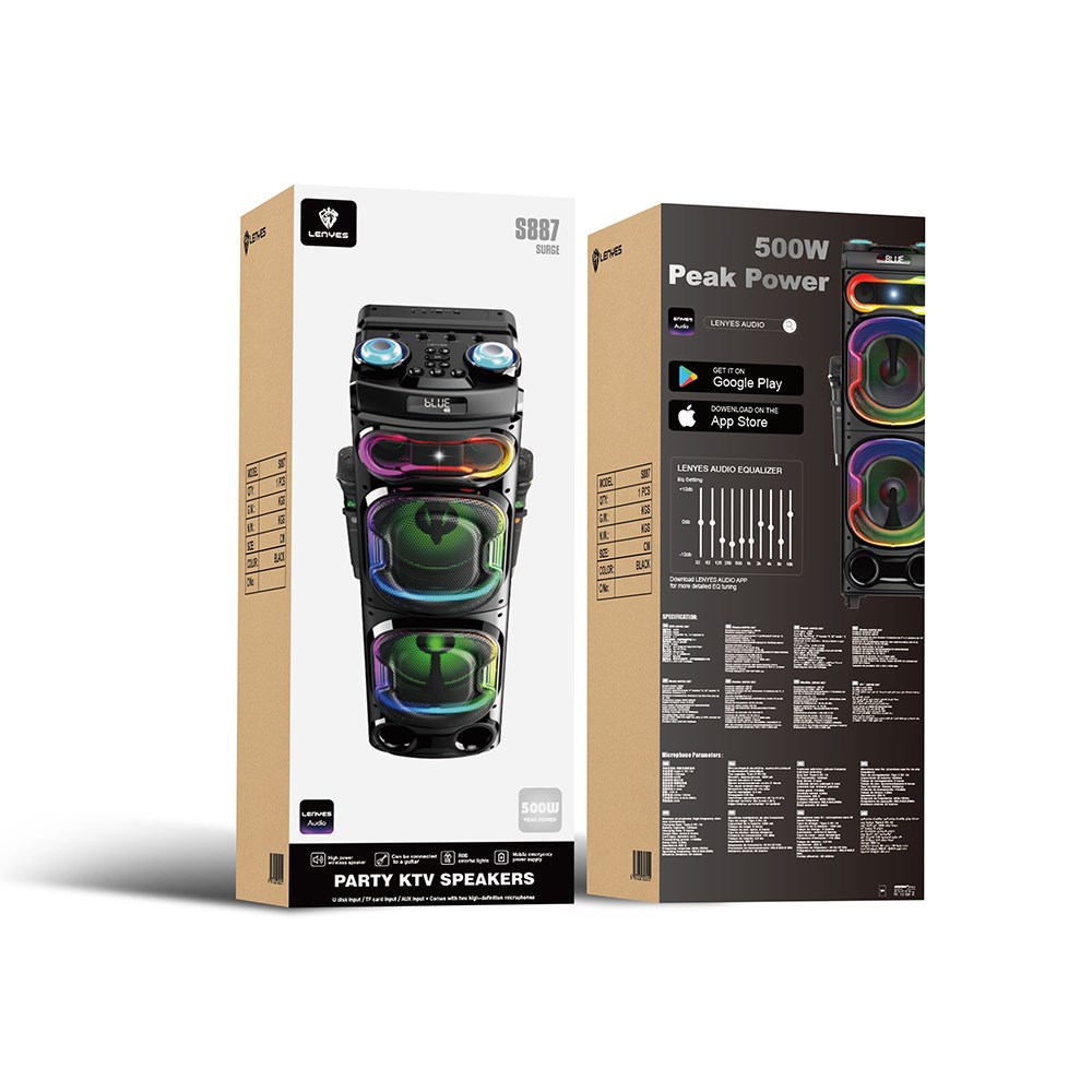 Lenyes S887 RGB Işıklı Çift Mikrofonlu Kablosuz TWS Bluetooth Speaker Hoparlör v5.3