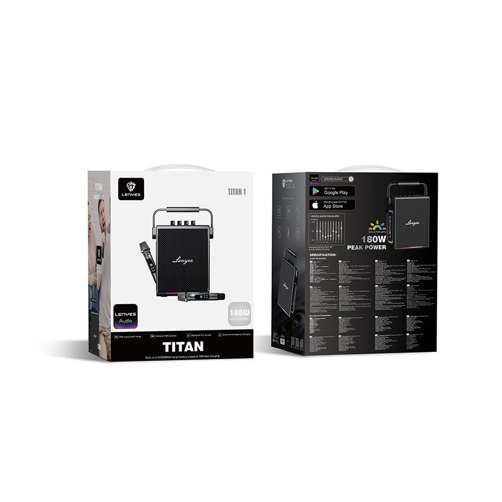 Lenyes Titan 1 Serisi RGB Işıklı Çift Mikrofonlu Bluetooth Speaker Hoparlör v5.3 5000mAh