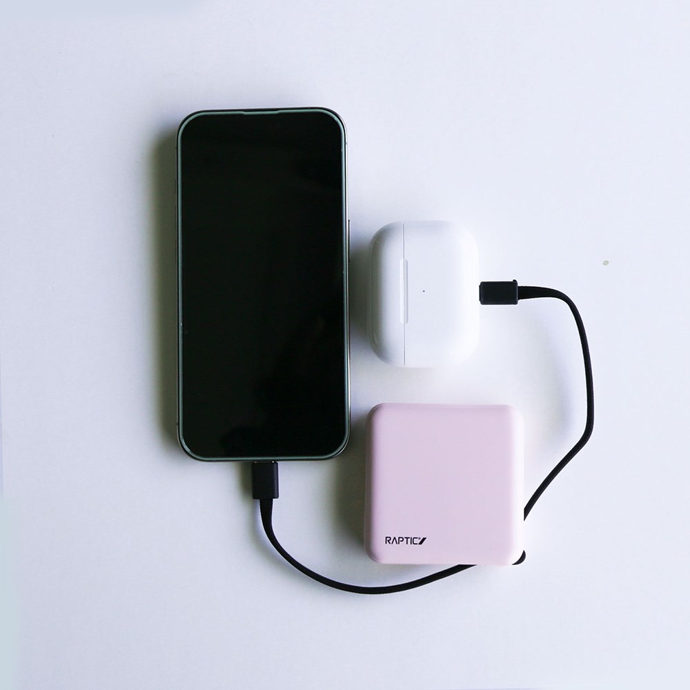 Raptic Lightning ve Type-C Kablolu Dijital LED Göstergeli Askılı Powerbank 5000mAh Kompakt ve Taşınabilir Tasarım