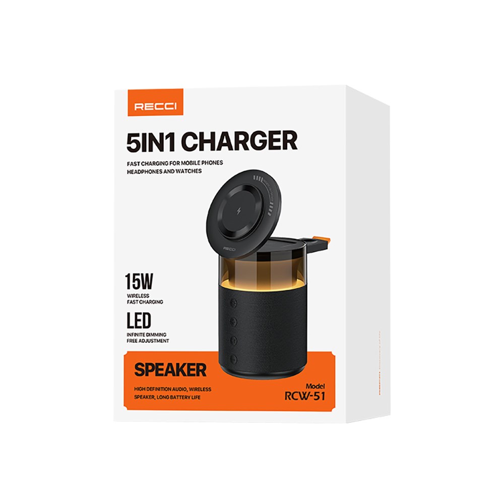 Recci RCW-51 Kablosuz Şarj Standı Ambiyans Işıklı Bluetooth Speaker Hoparlör Özellikli