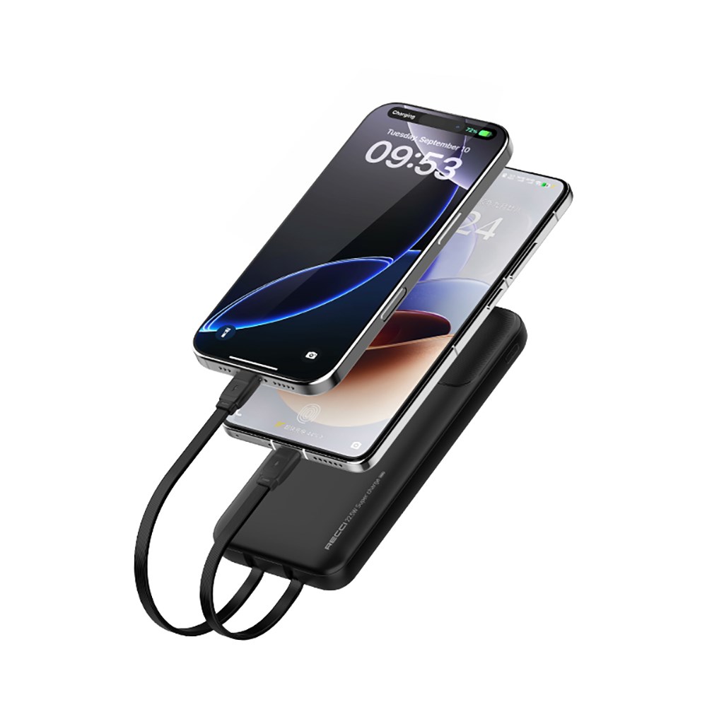 Recci RPB-P68 PD 20W Dijital LED Göstergeli Hızlı Şarj Özellikli Type-C ve Lightning Kablolu Powerbank 22.5W 20000mAh