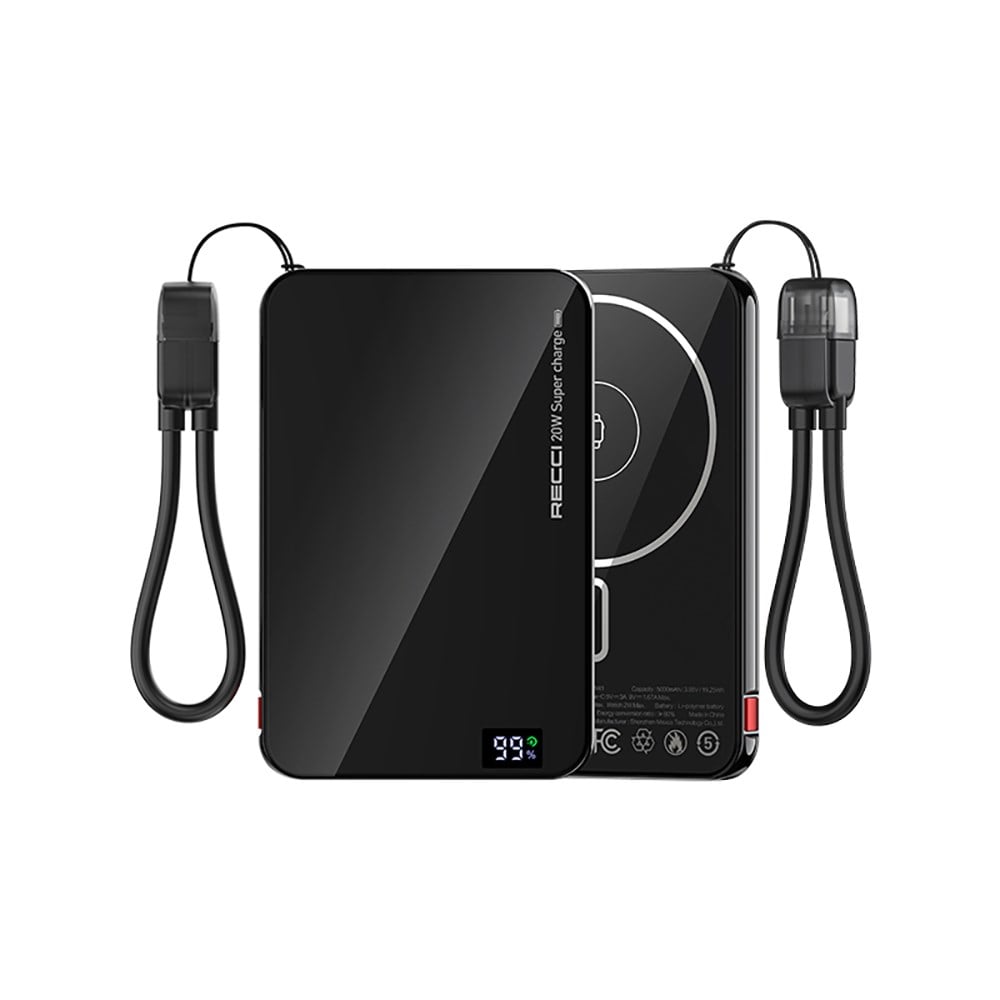 Recci RPB-W41 PD 20W Ultra İnce Hızlı Şarj Özellikli Type-C Kablolu Powerbank 15W 5000mAh