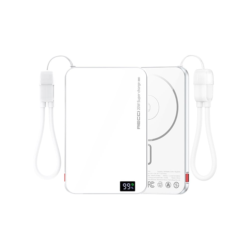 Recci RPB-W41 PD 20W Ultra İnce Hızlı Şarj Özellikli Type-C Kablolu Powerbank 15W 5000mAh