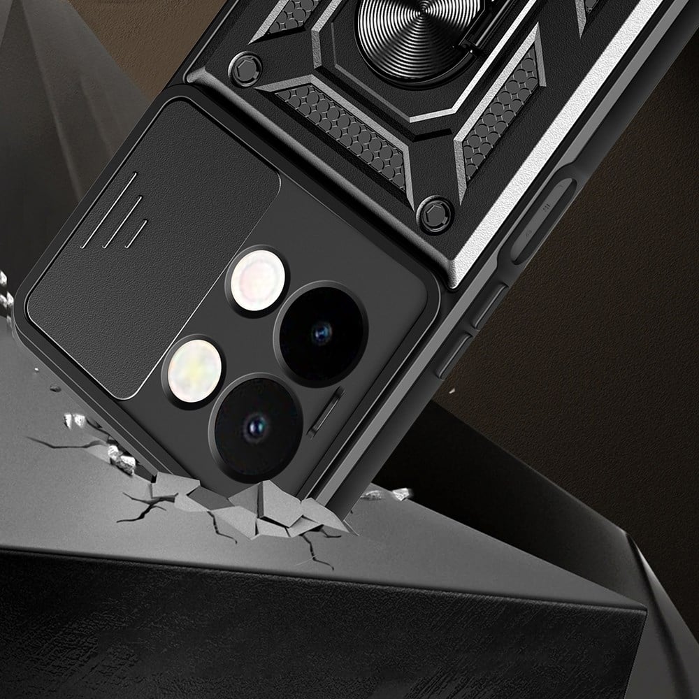 Vivo Y28 Kılıf Magnetik Standlı Kamera Korumalı Zore Sürgülü Vega Kapak