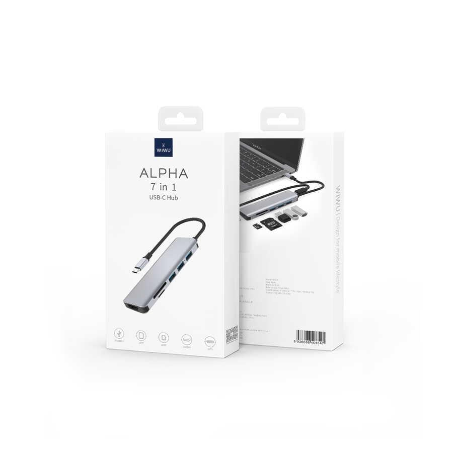 Wiwu Alpha A731HC 7 in 1 Type-C Hub 100W Şarj Destekli SD Kart-Hdmi-Usb Çoğaltıcı