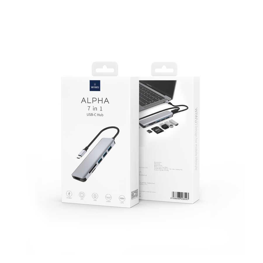 Wiwu Alpha A731HC 7 in 1 Type-C Hub 100W Şarj Destekli SD Kart-Hdmi-Usb Çoğaltıcı