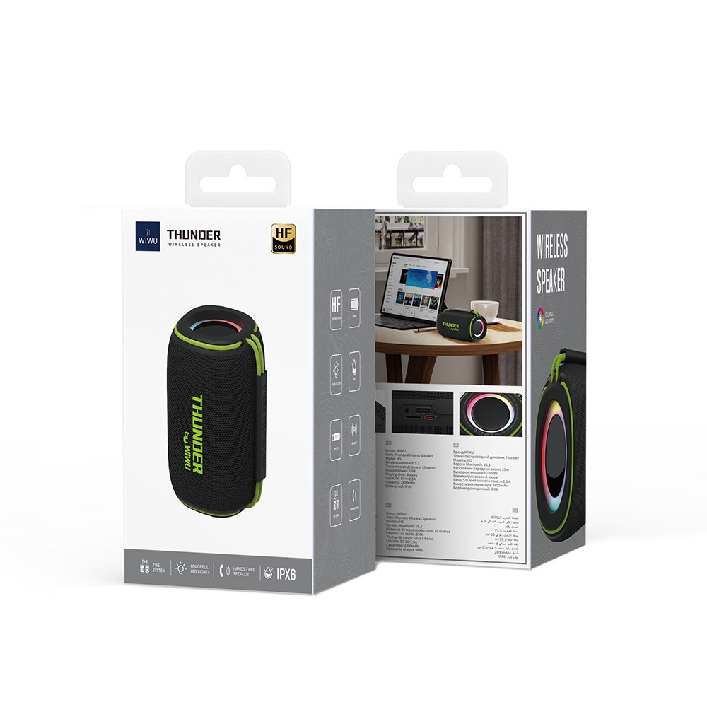 Wiwu H5 Su Geçirmez RGB Işıklı TWS Bluetooth Hoparlör v5.3 15W
