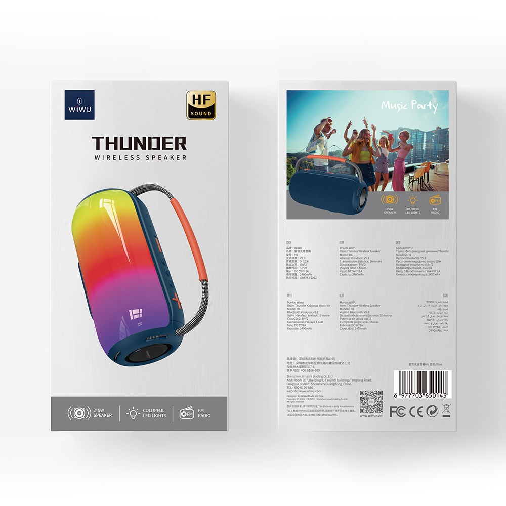 Wiwu H6 RGB Işıklı Askılı TWS Bluetooth Speaker Hoparlör v5.3 16W