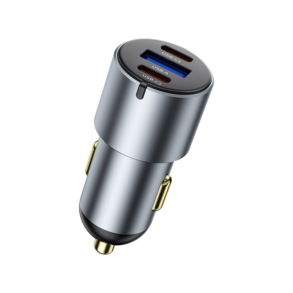 Wiwu Wi-CC032 Nano Pro Serisi Dual Type-C + USB-A Hızlı Şarj Özellikli Akım Korumalı Araç Şarj Aleti PD VE QC3.0 60W