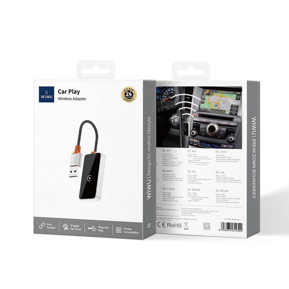 Wiwu Wi-CP002 CarPlay Dijital LED Göstergeli Kablosuz Ses Alıcı USB Girişli Bluetooth Adaptör