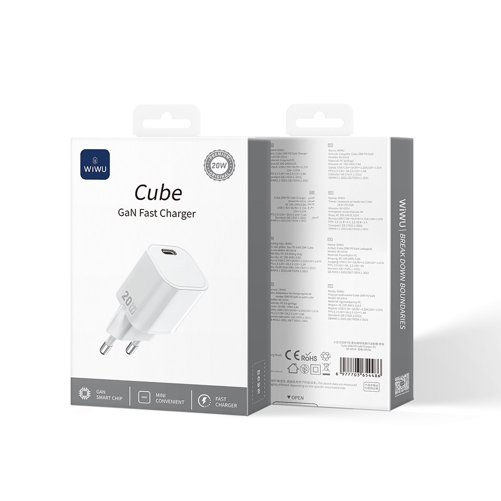 Wiwu Wi-G014 Cube Serisi GaN Tech PD Hızlı Şarj Özellikli Mini Şarj Başlığı 20W