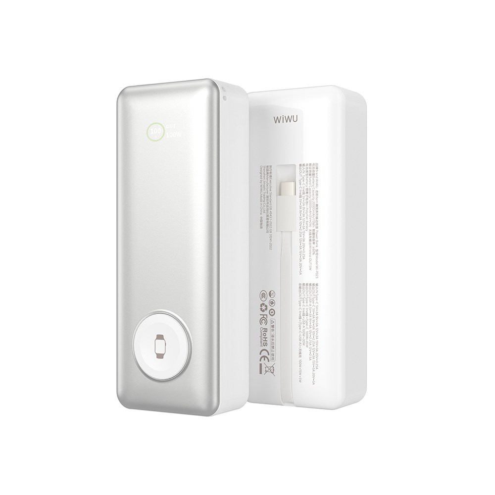 Wiwu Wi-P023 Elite Serisi Dijital LED Göstergeli Akıllı Saat Kablosuz Şarj Özellikli Taşınabilir Powerbank 20000mAh 145W