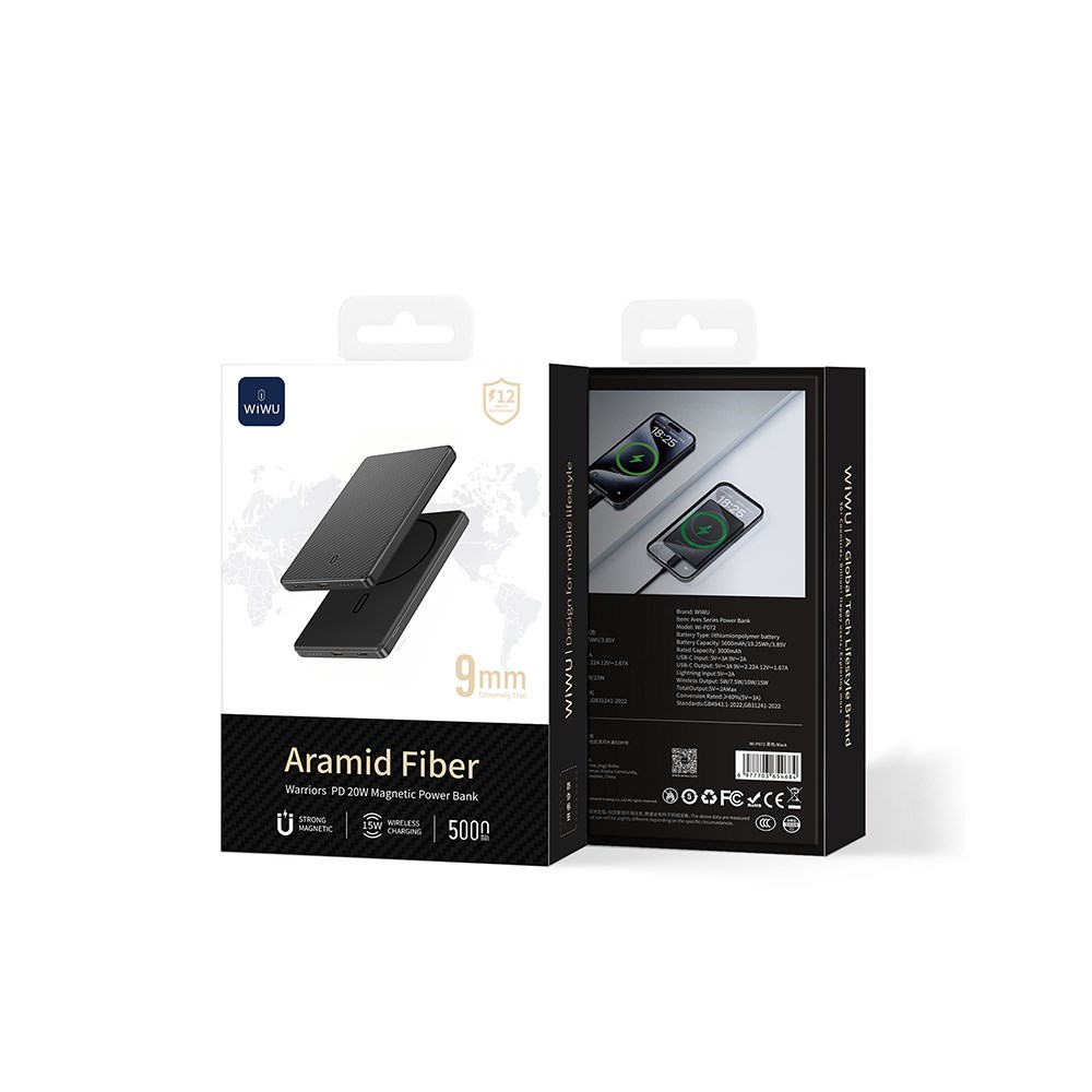 Wiwu Wi-P072 PD 20W M-safe Şarj Özellikli Ultra İnce Aramid Fiber Powerbank 15W 5000mAh