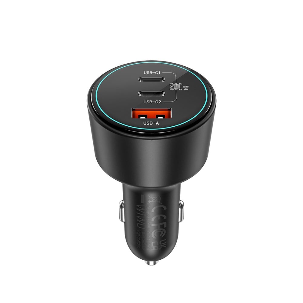 Wiwu Wi-QC026 Starship Serisi Hızlı Şarj Özellikli Dual Type-C + USB-A Portlu Araç Şarj Aleti 200W