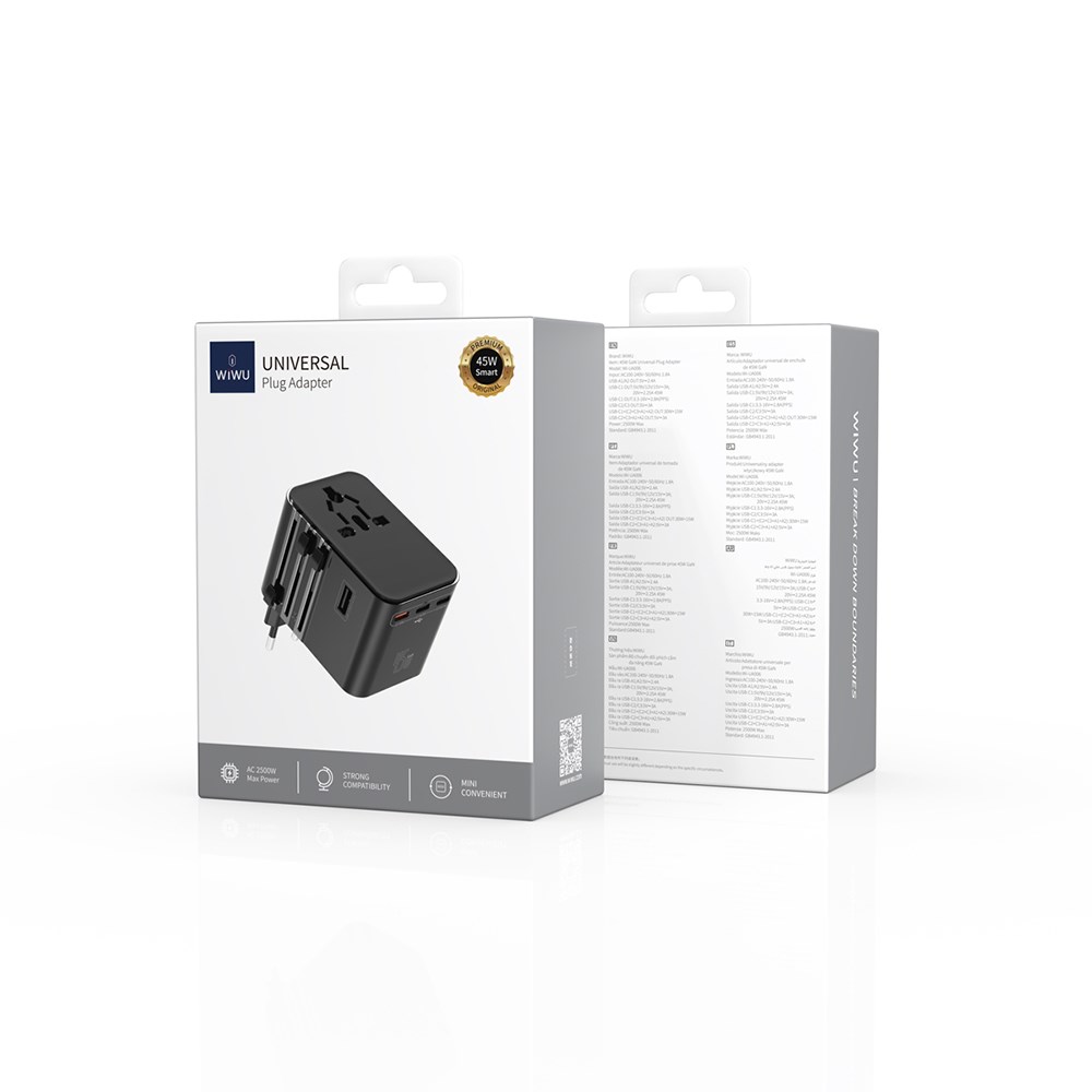 Wiwu Wi-UA006 Çoklu Universal TR/US/UK/AUS/EU Uyumlu Seyahat Şarj Adaptörü 45W