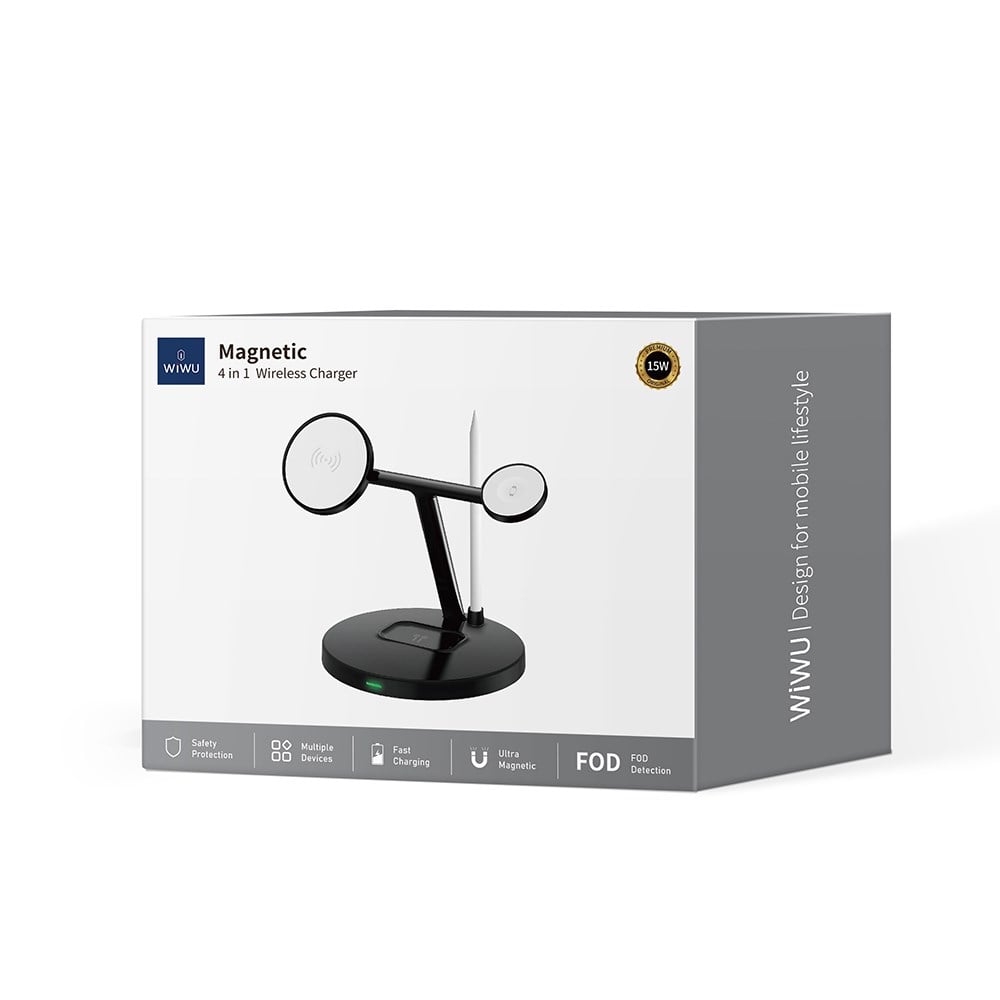 Wiwu Wi-W032 4 in 1 Magnetik Hızlı Şarj Özellikli Kablosuz Şarj Standı 15W