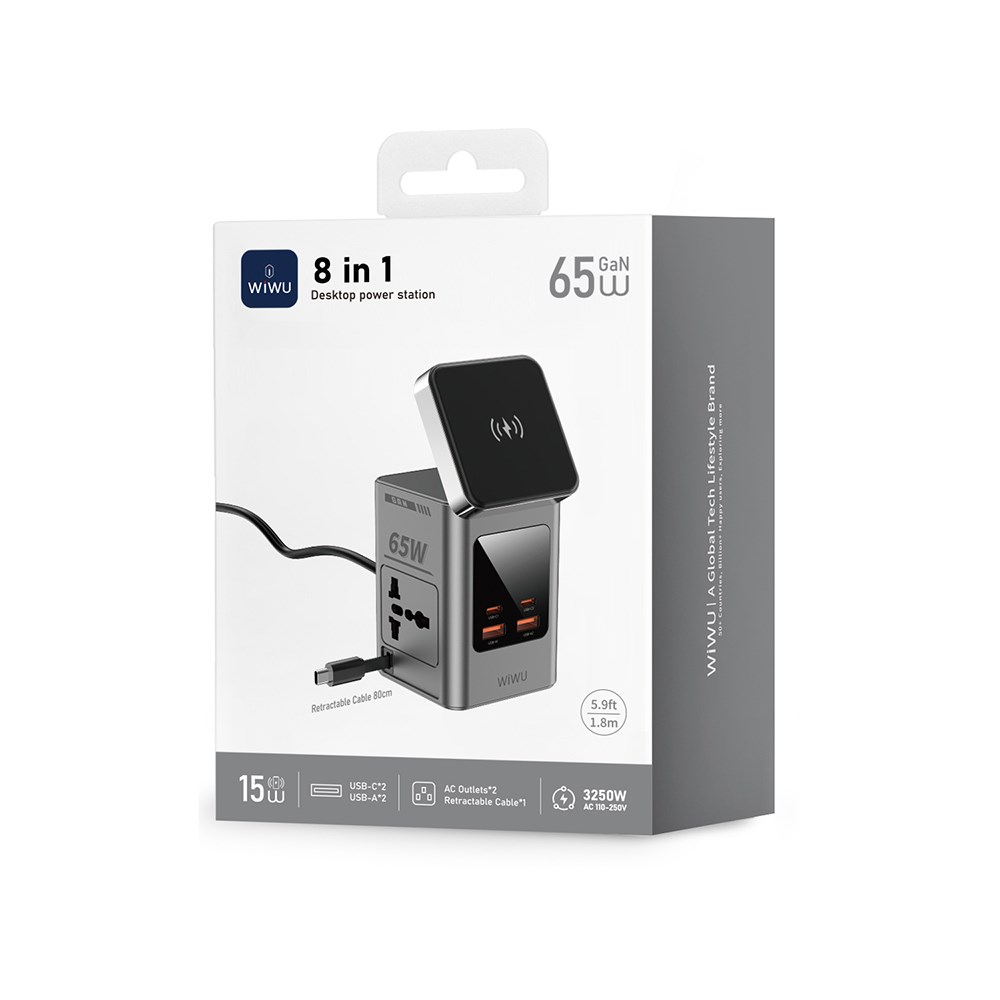 Wiwu Wi-W040 Telefon & Akıllı Saat & Kulaklık İçin GaN 65W 8in1 Şarj İstasyonu
