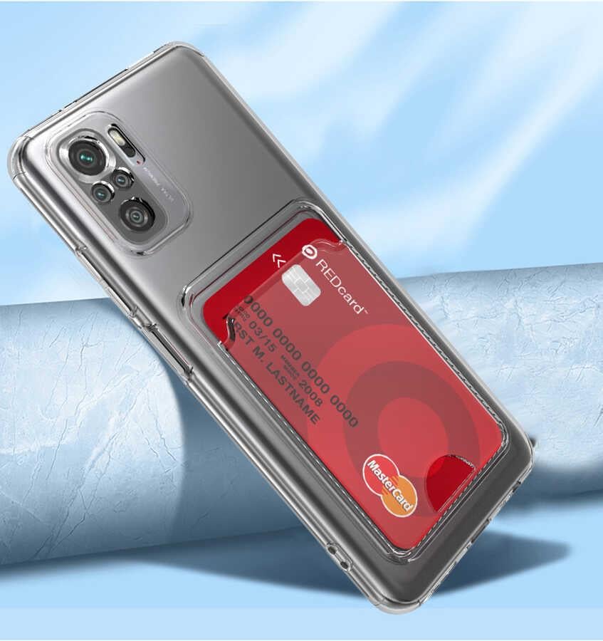 Xiaomi Poco M5S Kılıf Kartlıklı Şeffaf Zore Setra Clear Silikon Kapak