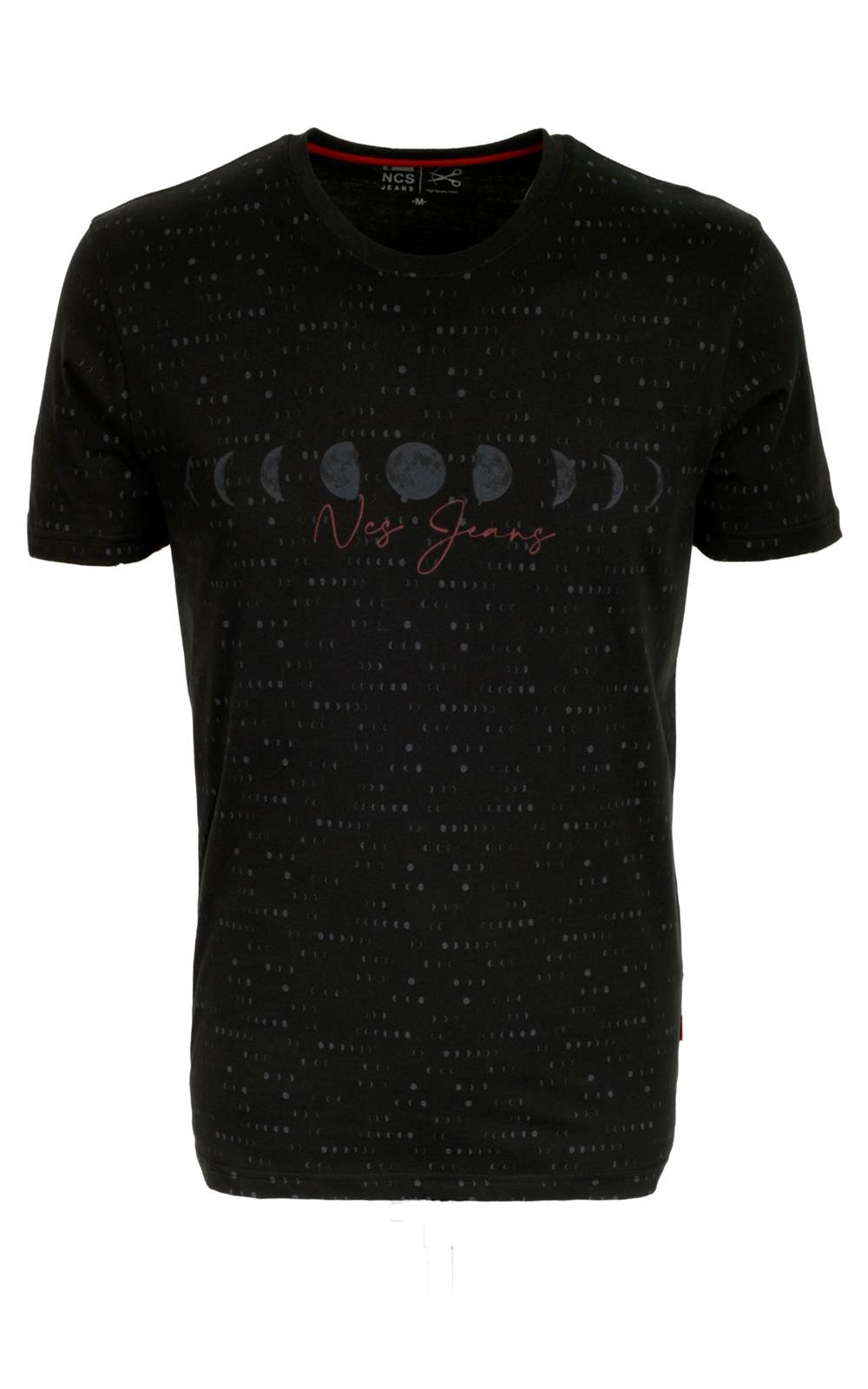  Erkek Siyah Slim Fit Baskılı Bisiklet Yaka %100 Pamuk T-shirt Jeans 1931