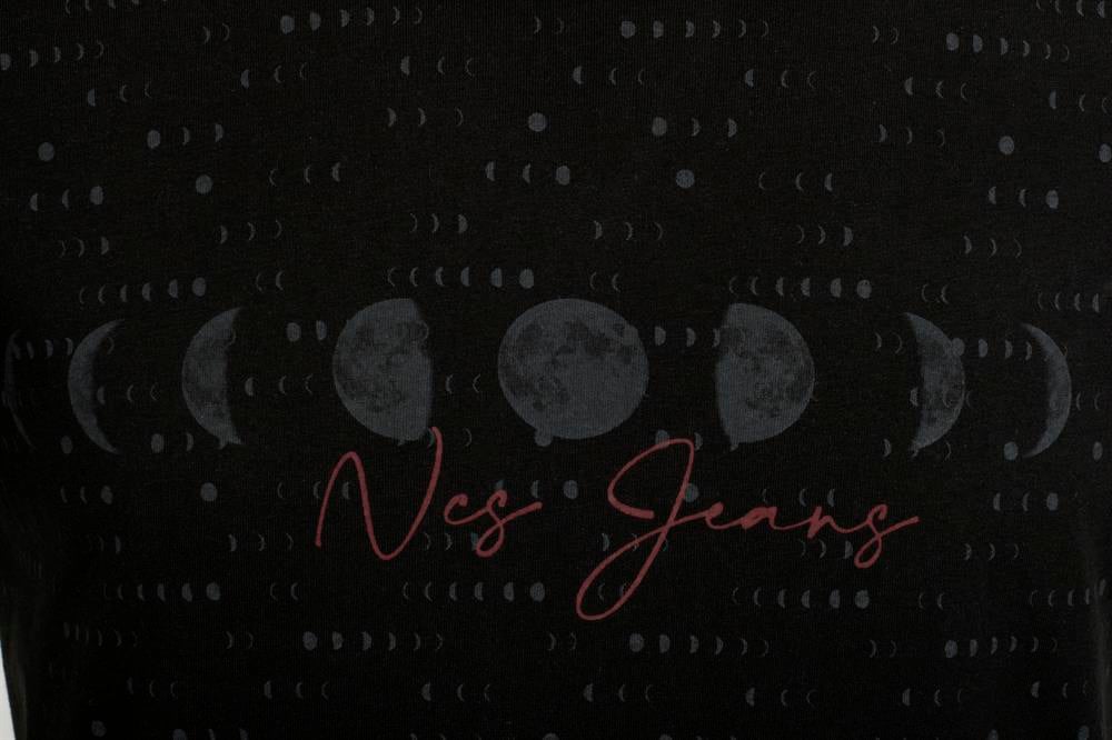  Erkek Siyah Slim Fit Baskılı Bisiklet Yaka %100 Pamuk T-shirt Jeans 1931