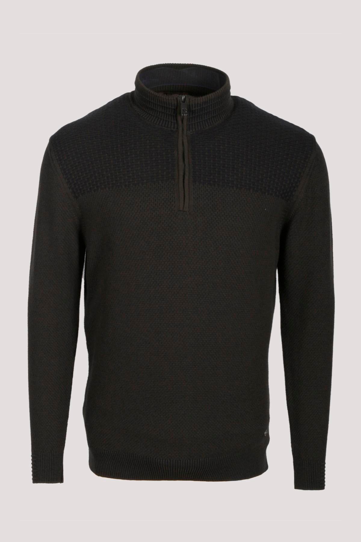  Erkek Yarım Fermuarlı Triko Slim Fit Desenli Pamuklu Knitwear NCS JEANS 3709