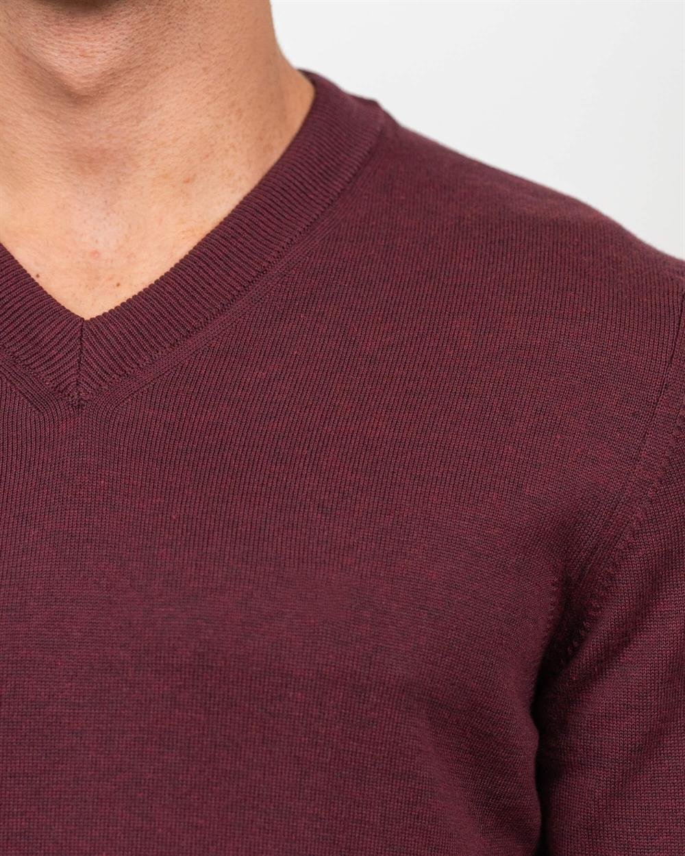 Bordo Erkek V Yaka Triko Slim Fit Pamuklu Kazak NCS JEANS 3002