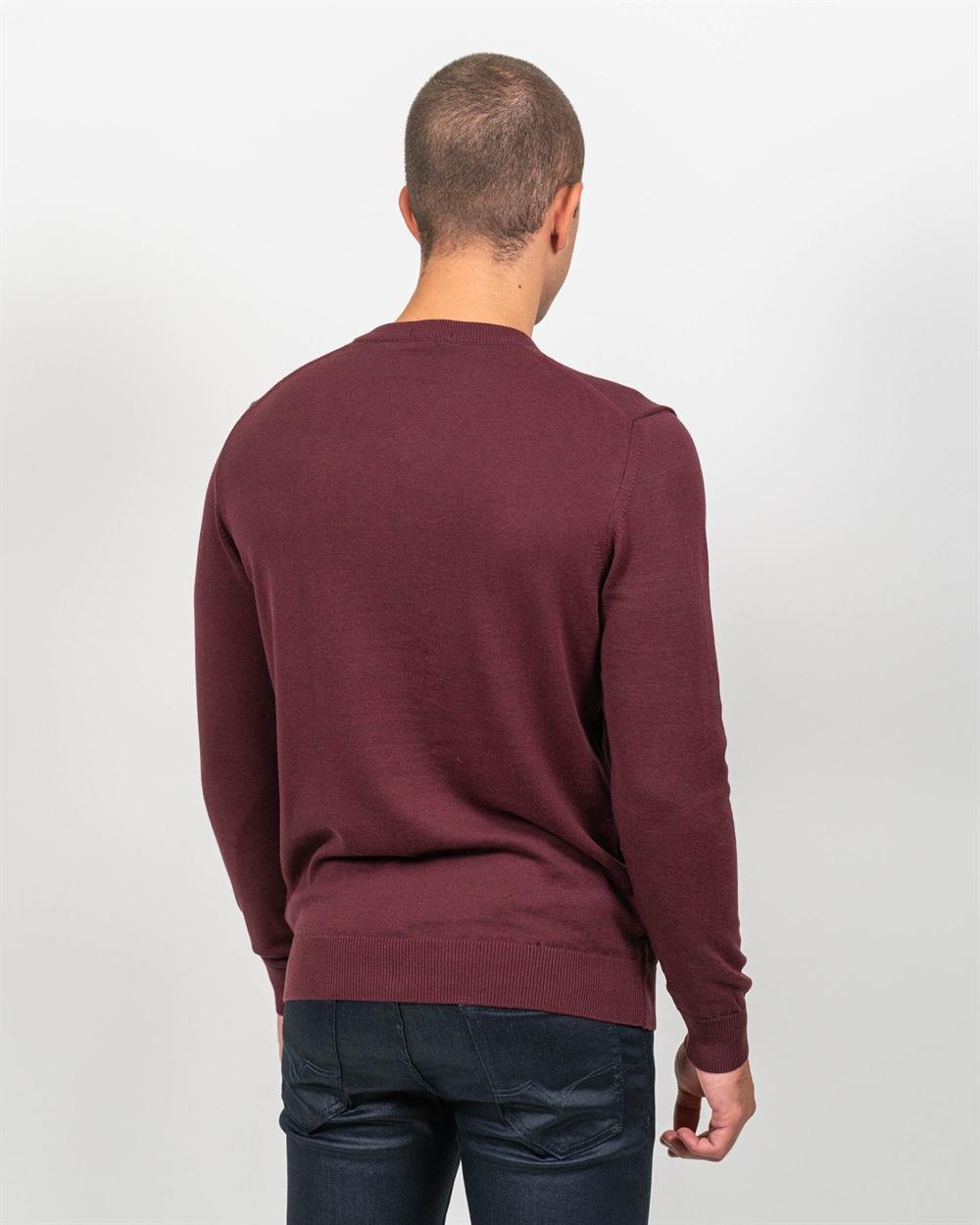 Bordo Erkek V Yaka Triko Slim Fit Pamuklu Kazak NCS JEANS 3002
