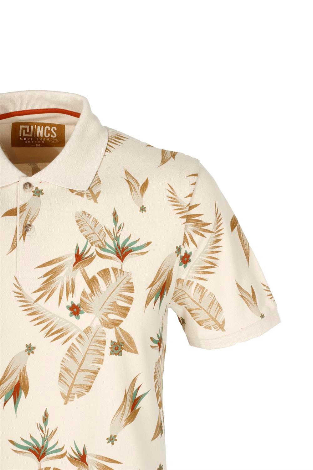 Erkek Bej Baskılı Slim Fit Dar Kesim Polo Yaka %100 Pamuk T-shirt Ncs Jeans 1178