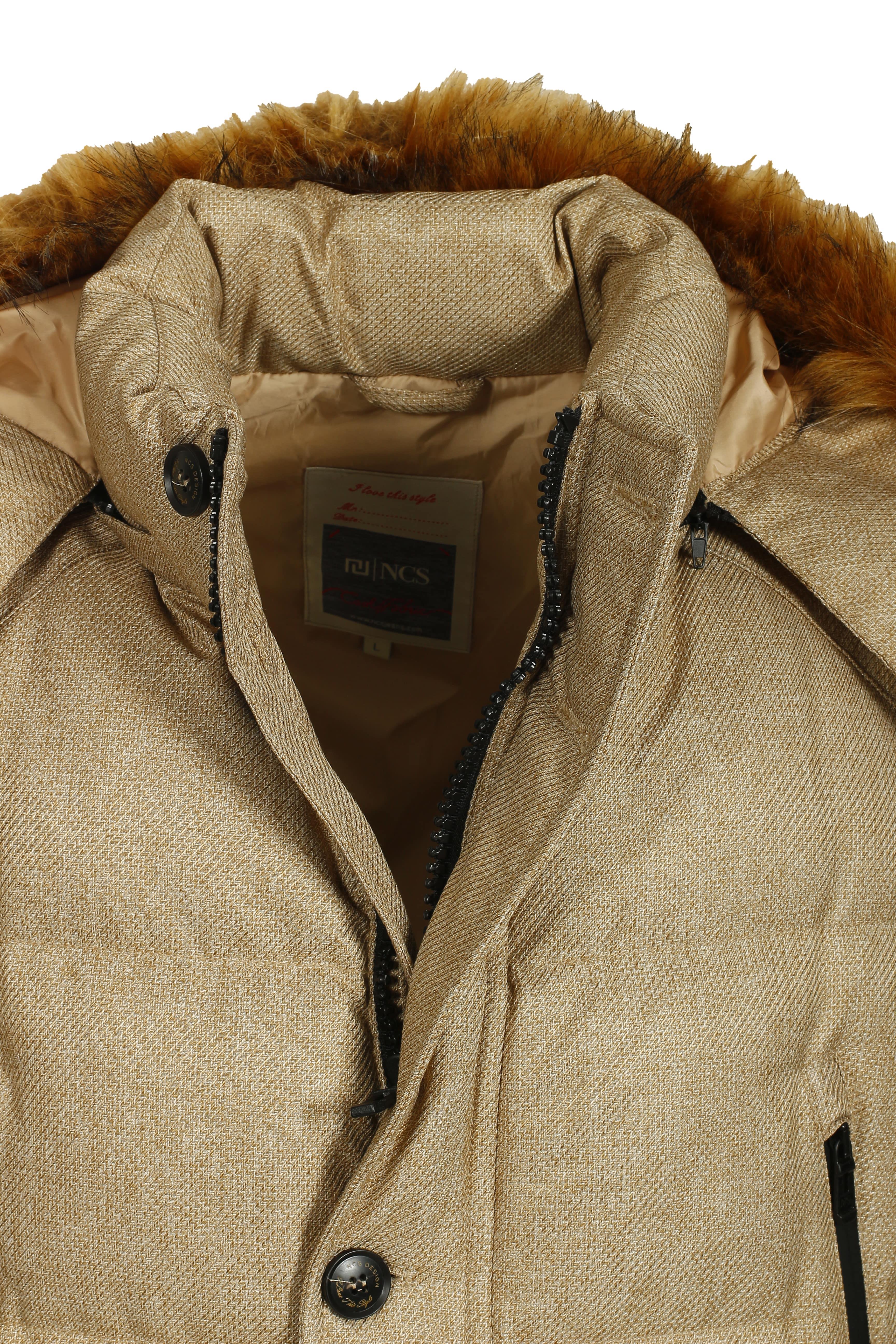 Erkek Bej Kapüşon'lu Termo Dolumlu Su ve Rüzgar İtici Slim Fit Mont NCS JEANS 4991