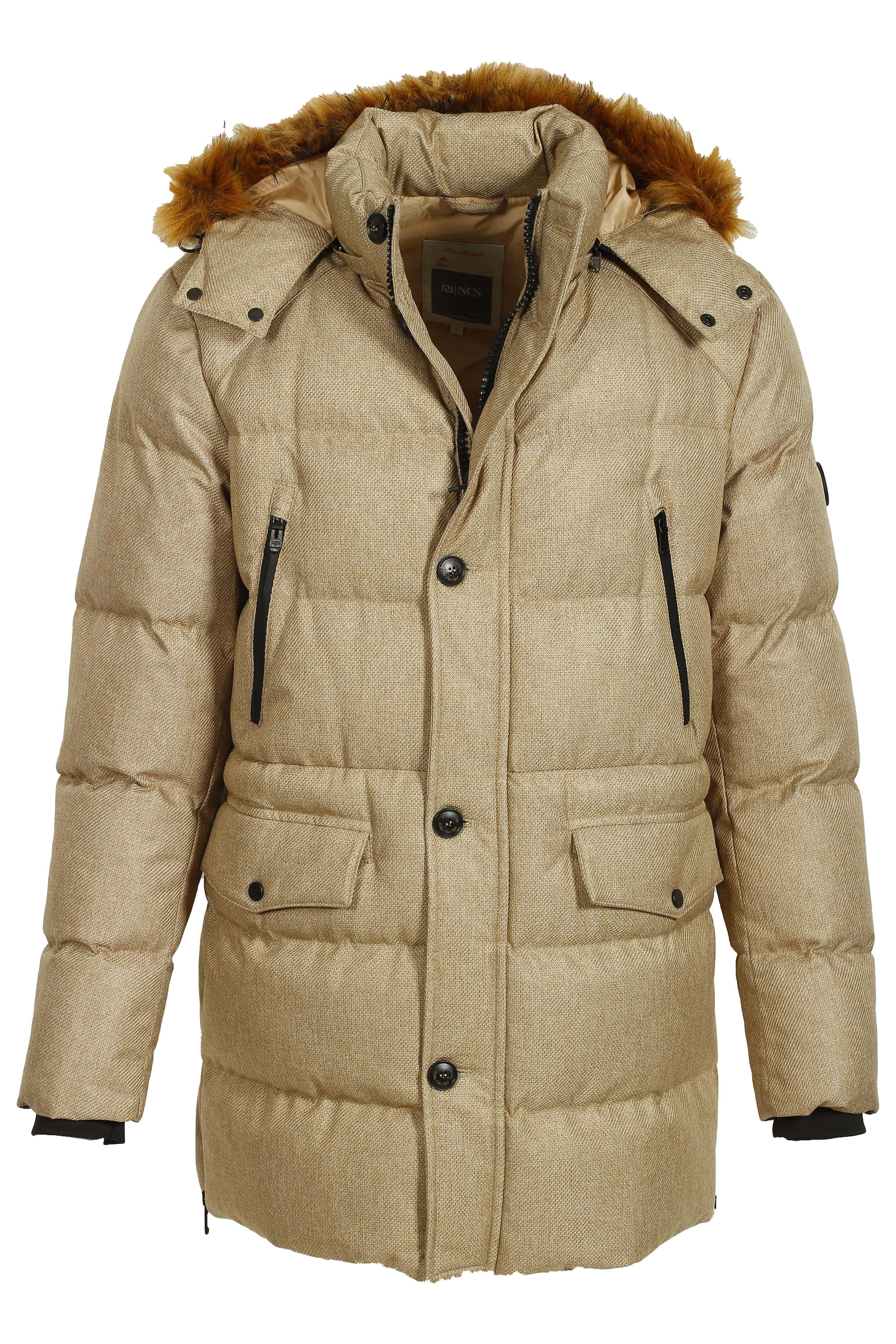 Erkek Bej Kapüşon'lu Termo Dolumlu Su ve Rüzgar İtici Slim Fit Mont NCS JEANS 4991