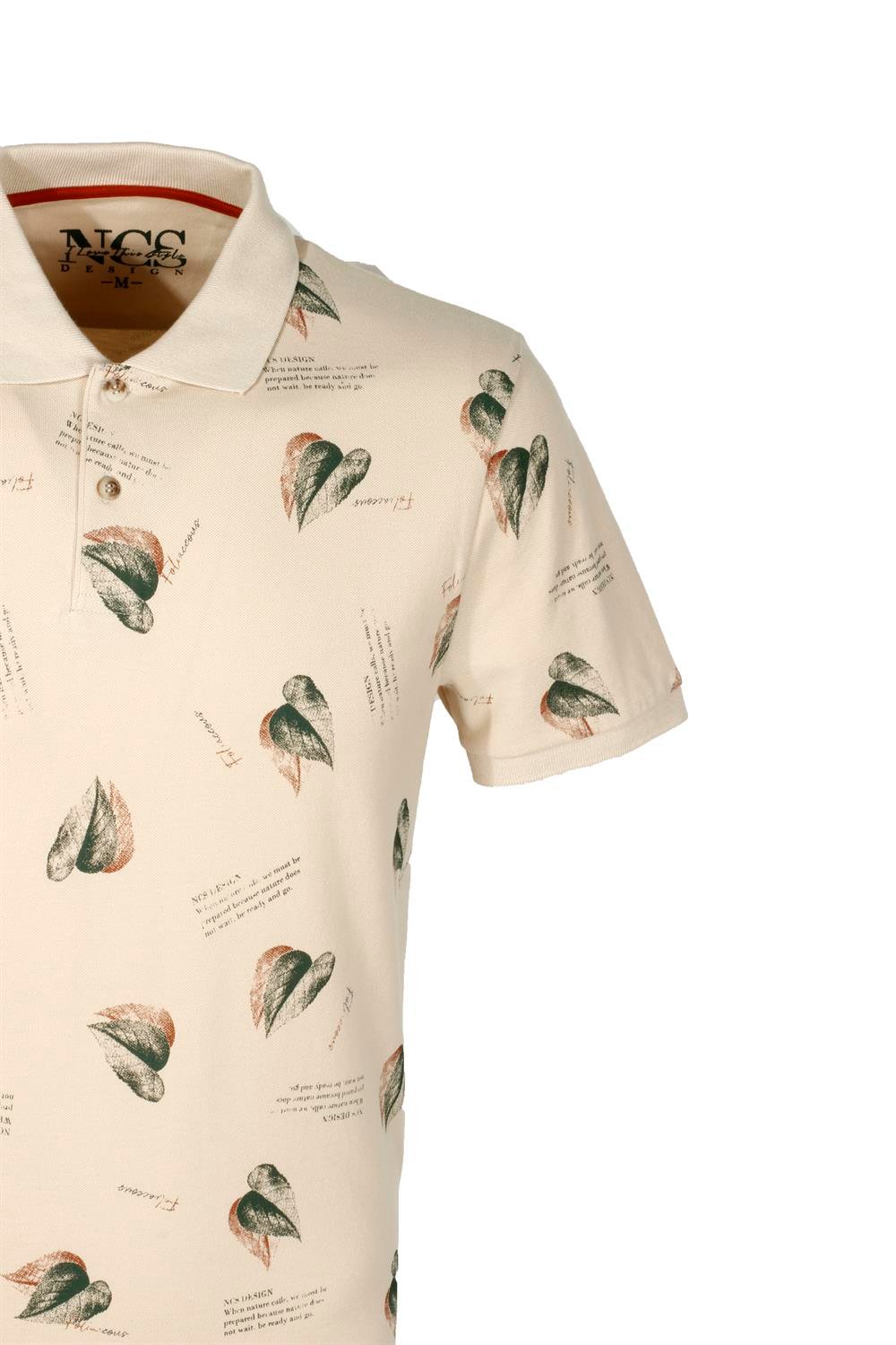 Erkek Bej Slim Fit Polo Yaka Baskılı Tshirt 1202