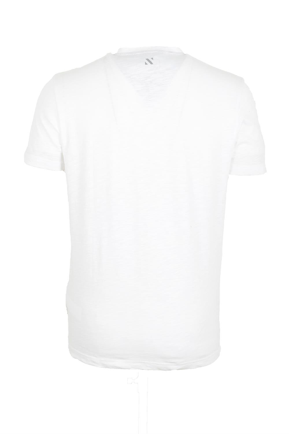 Erkek Beyaz Bisiklet Yaka Baskılı %100 Pamuk Slim Fit T-shirt 1924