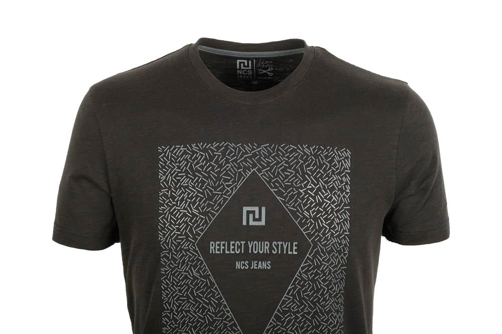 Erkek Beyaz Bisiklet Yaka Baskılı %100 Pamuk Slim Fit T-shirt 1924